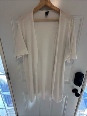 Open-Front Short Sleeve Cardigan Sweater - White